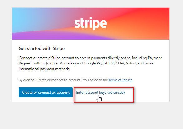 Saisir les clés de compte Stripe