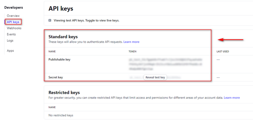 clés API pour Stripe