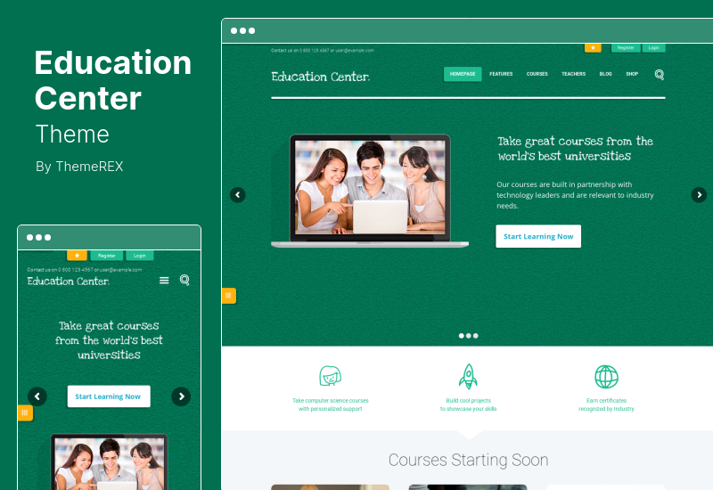 教育中心主題 - 學習 WordPress 主題的 LMS 在線大學和學校課程
