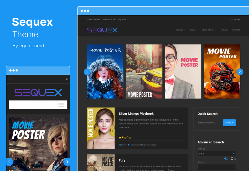Sequex Theme - سمة WordPress لقاعدة بيانات الأفلام