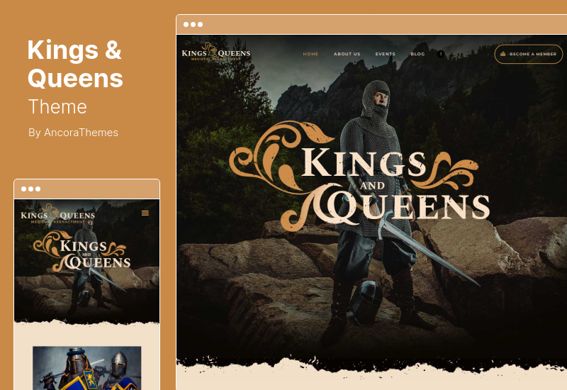 ธีม Kings & Queens - สงครามประวัติศาสตร์ยุคกลาง Reenactment WordPress Theme