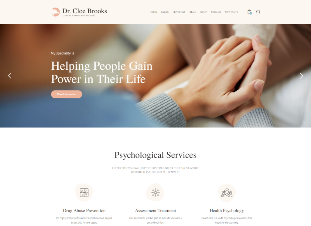 Cloe Brooks - 심리학, 상담 및 의료 WordPress 테마