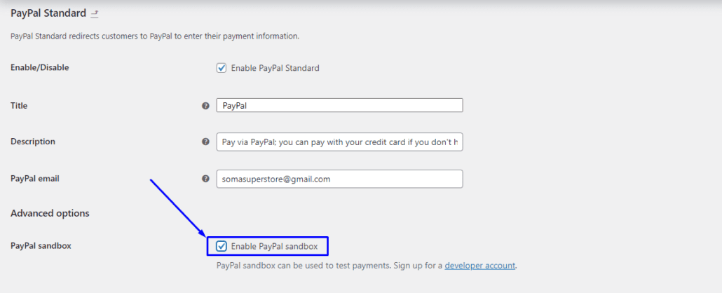 Włącz piaskownicę PayPal dla trybu testowego WooCommerce
