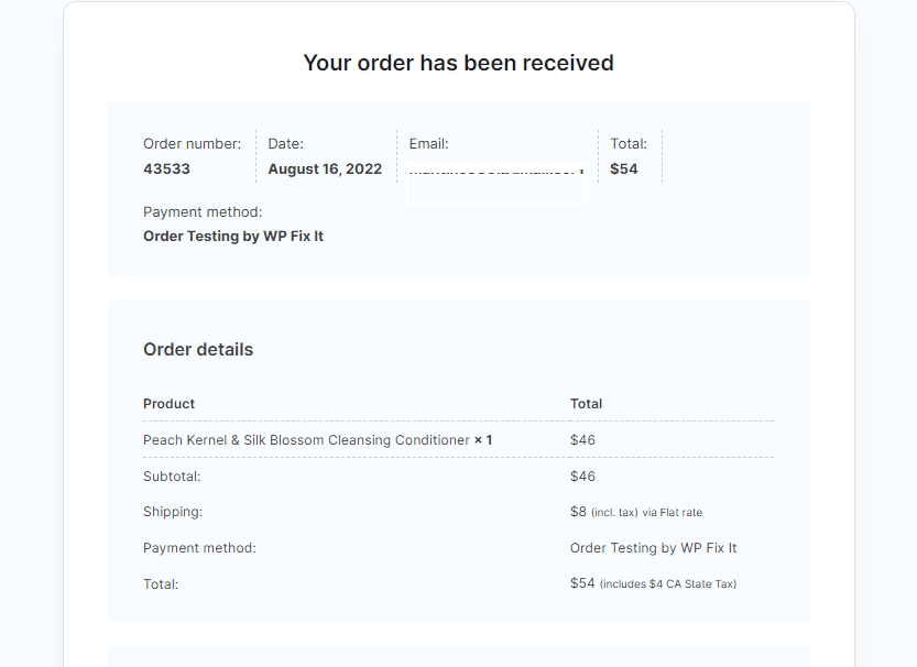 Pomyślne zamówienie trybu testowego woocommerce