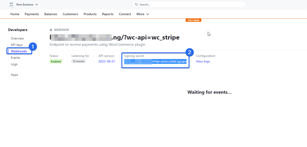 Kliknij Webhook, aby uruchomić woocommerce w trybie testowym
