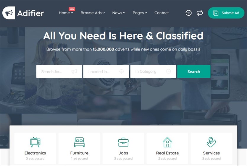 Adifier sınıflandırılmış reklamlar wordpress teması.