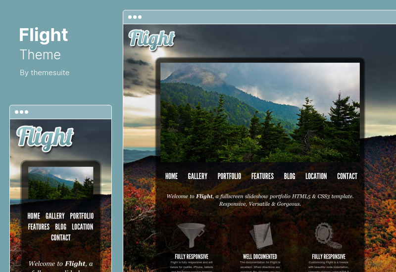 ธีมเที่ยวบิน - ธีม WordPress พื้นหลังแบบเต็มหน้าจอที่ตอบสนอง