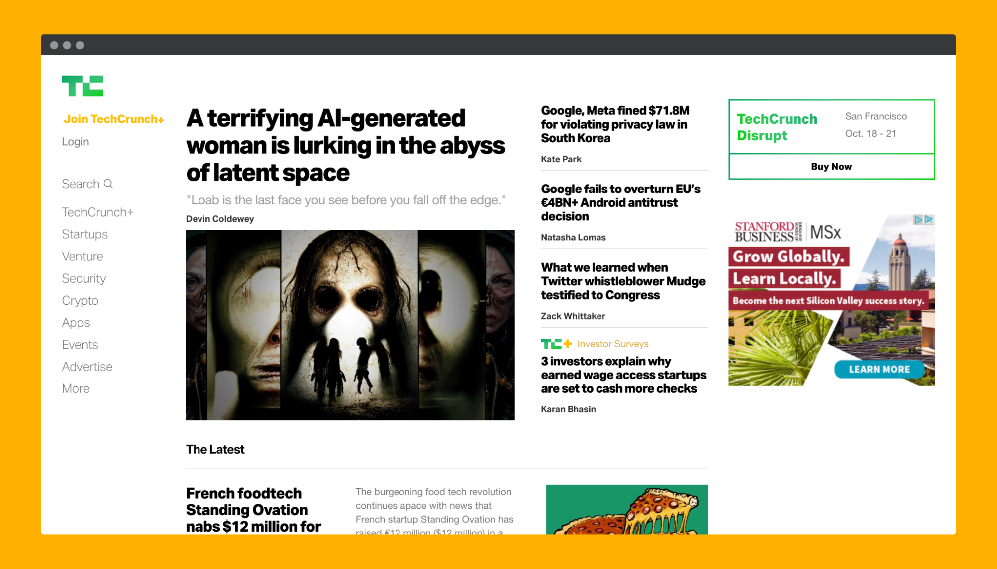TechCrunch เว็บไซต์ WordPress หัวขาด
