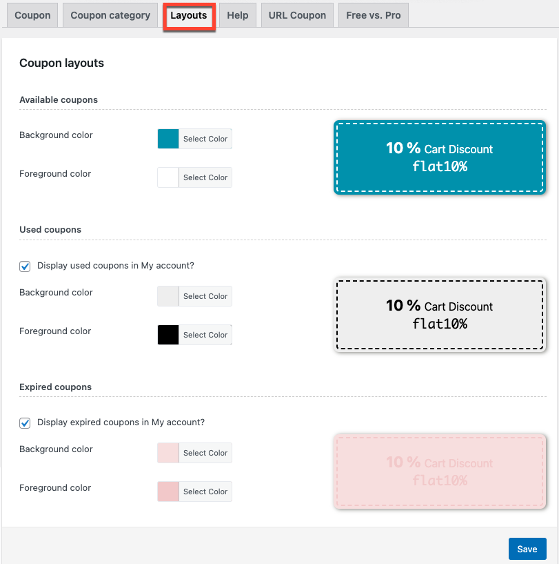 التخطيطات في كوبونات WooCommerce المتقدمة