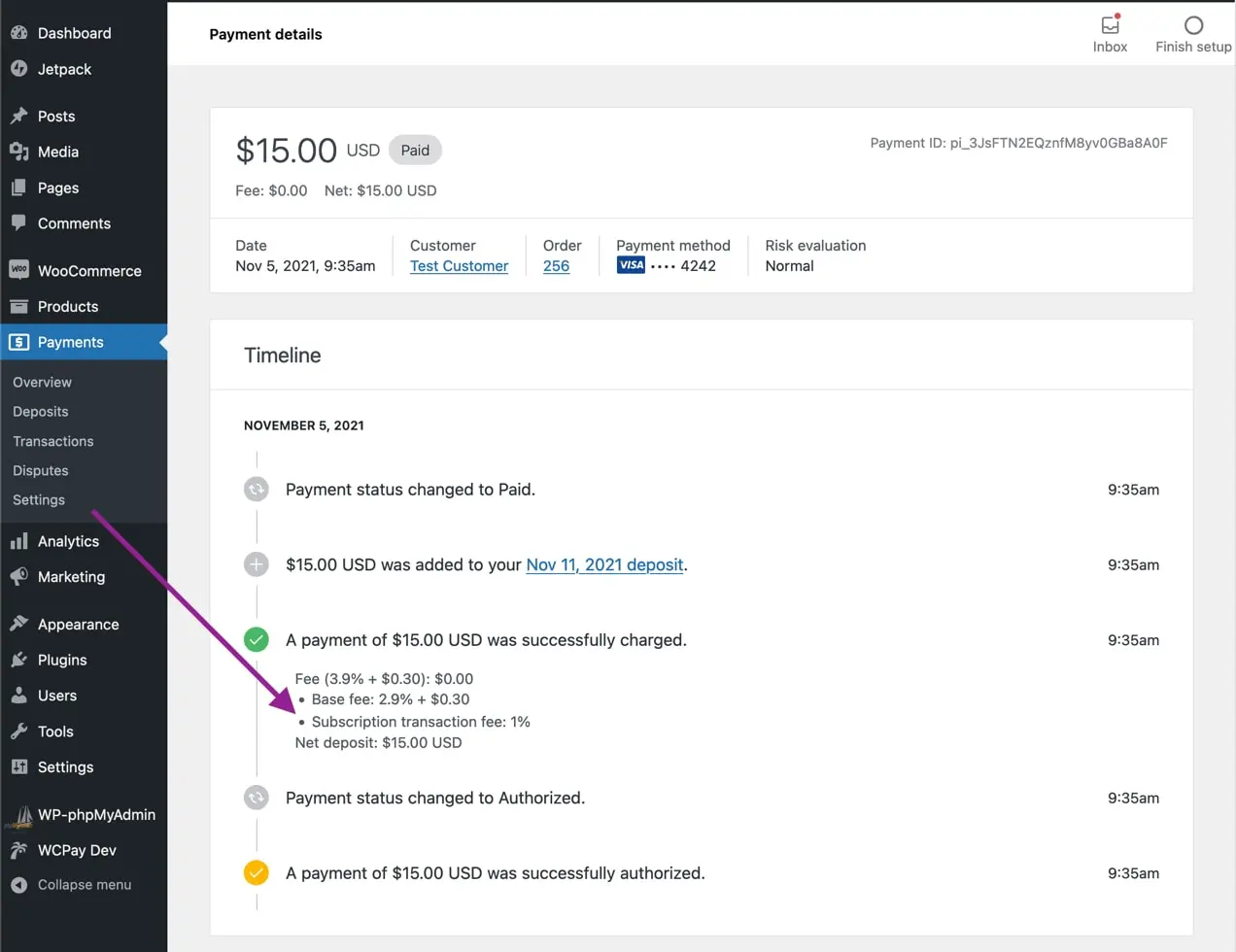 subskrypcja przeglądana w panelu Płatności WooCommerce