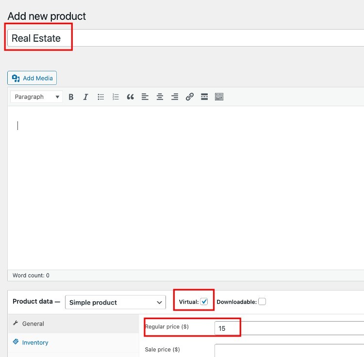 إنشاء نموذج لمنتج WooCommerce.