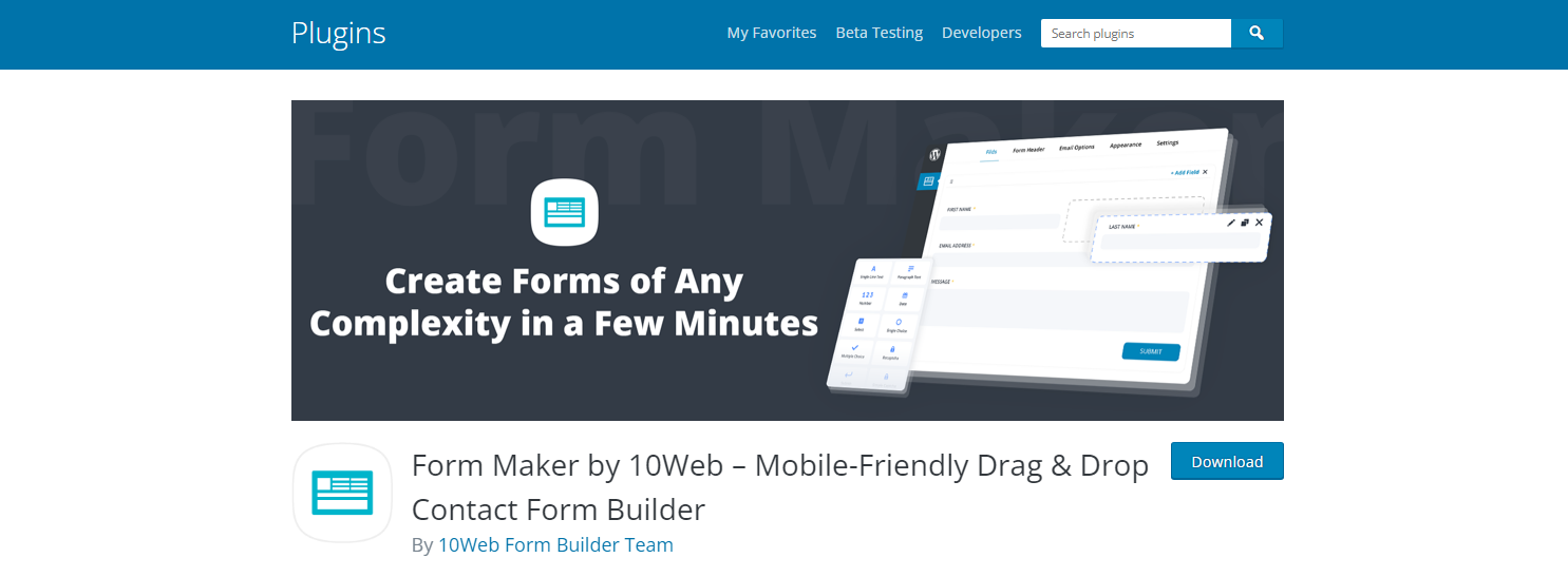 Form Maker 10Web - ملحقات WordPress Form Builder