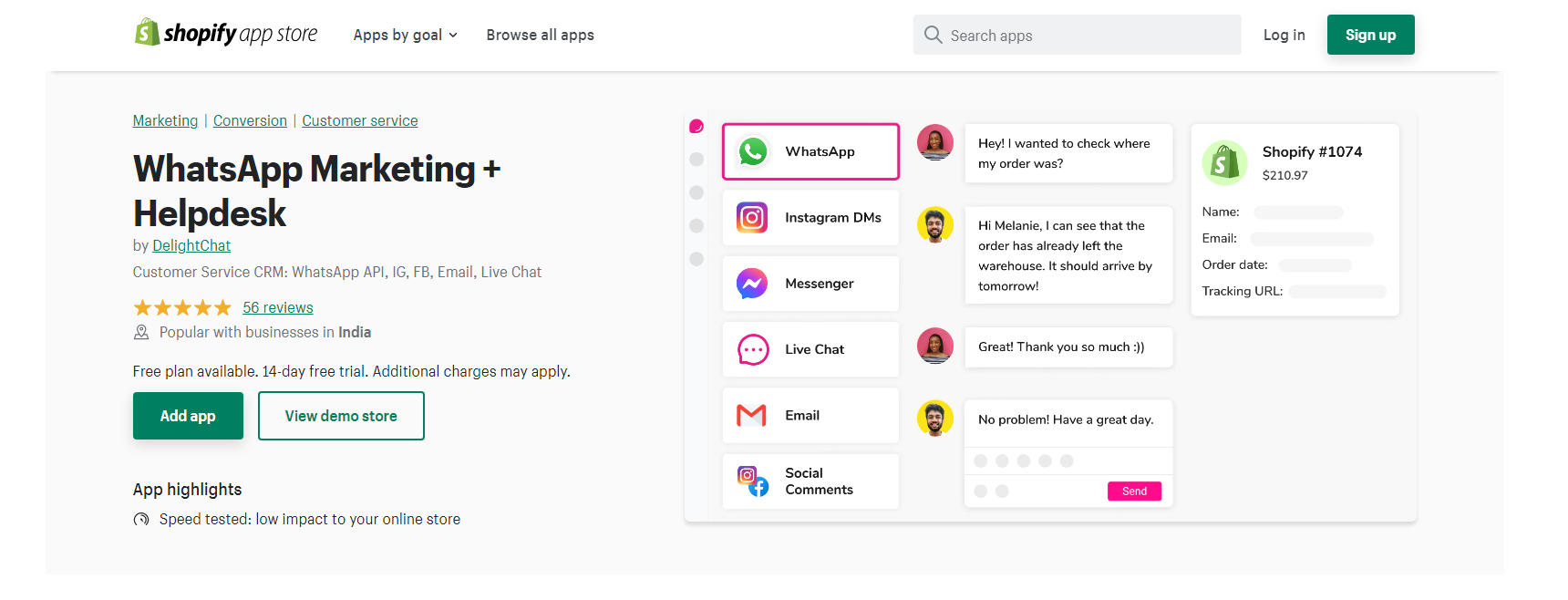 Whatsapp Marketing - Shopify تطبيق الدردشة الحية