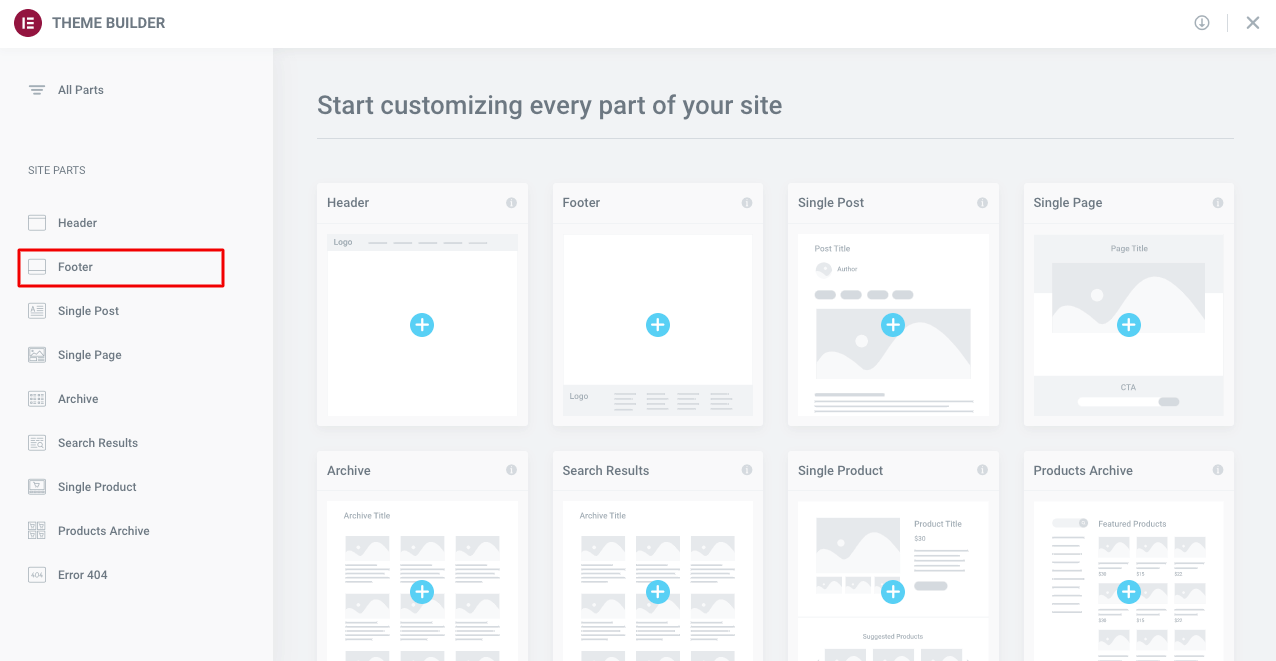 كيفية تغيير نص تذييل حقوق الطبع والنشر في WordPress (في 4 طرق بسيطة) 12 Elementor Theme Builder Footer Section