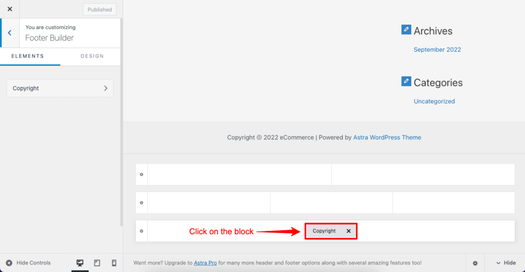 كيفية تغيير نص تذييل حقوق الطبع والنشر في WordPress (بأربع طرق بسيطة) 5 Select the Copyright Text Block 1