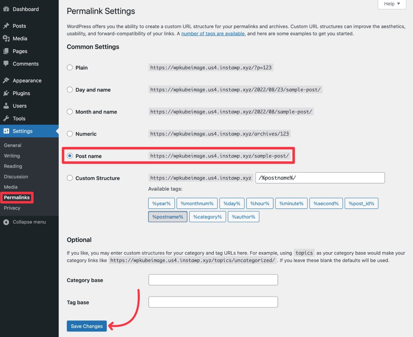 Структура постоянных ссылок WordPress