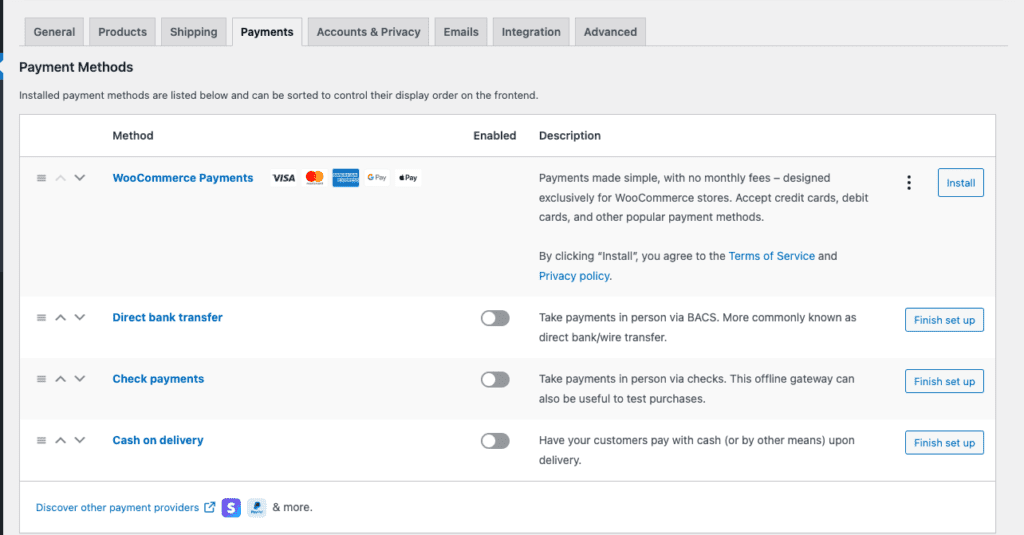 Настройки оплаты WooCommerce