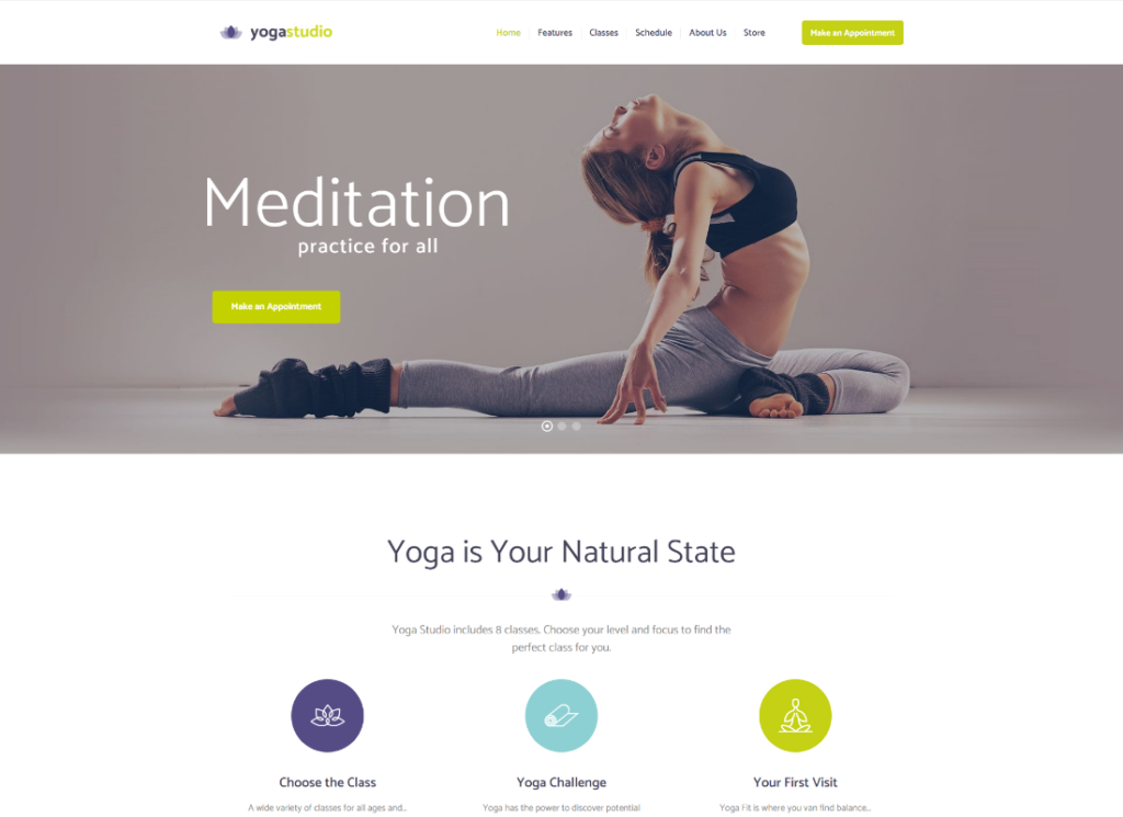 Yogastudio，健身房和医疗保健 WordPress 主题