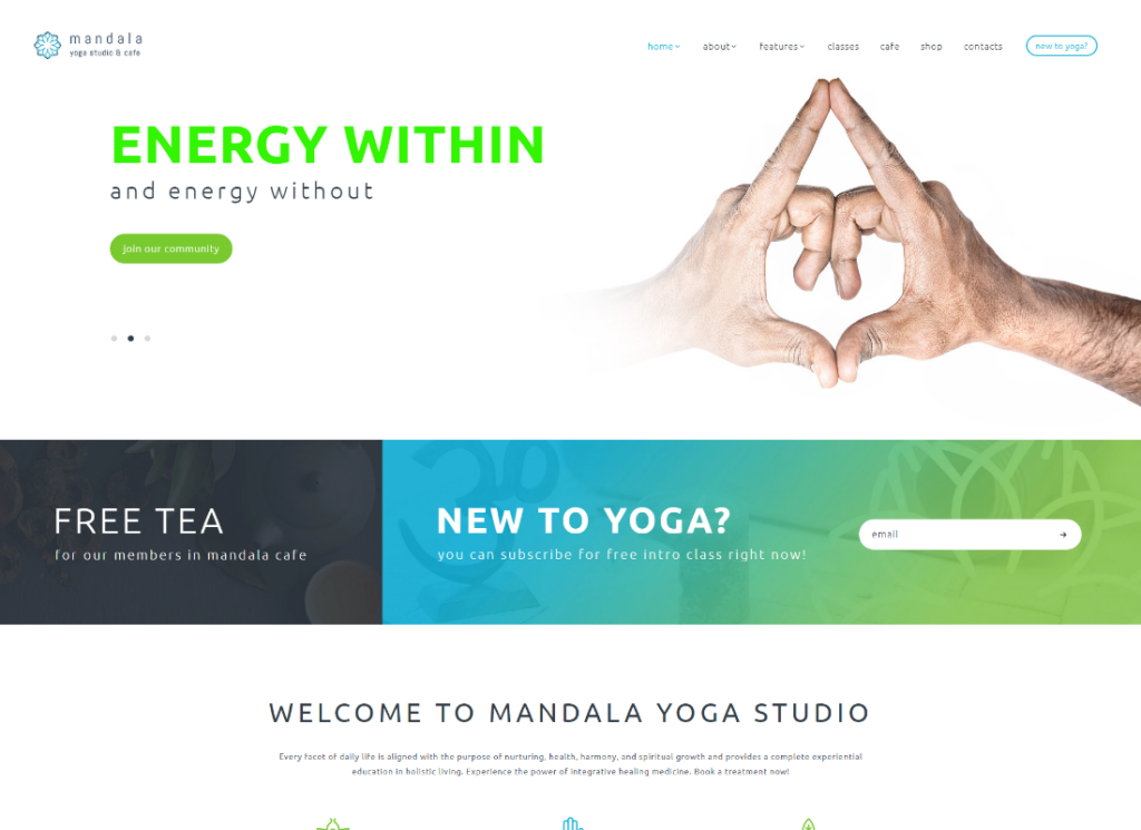 Mandala - 瑜伽工作室和健康中心 WordPress 主题