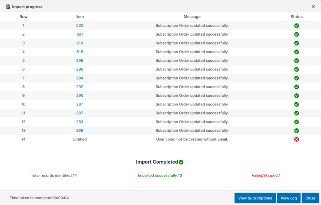 استيراد سجل التقدم لاشتراكات WooCommerce