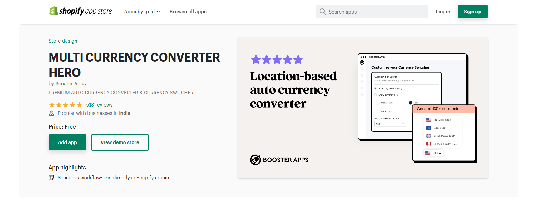 Multi Currency Converter Hero - Convertitore di valuta Shopify