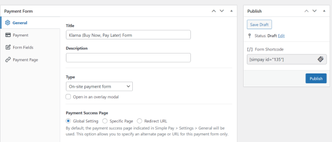 Editar la configuración general del formulario de pago