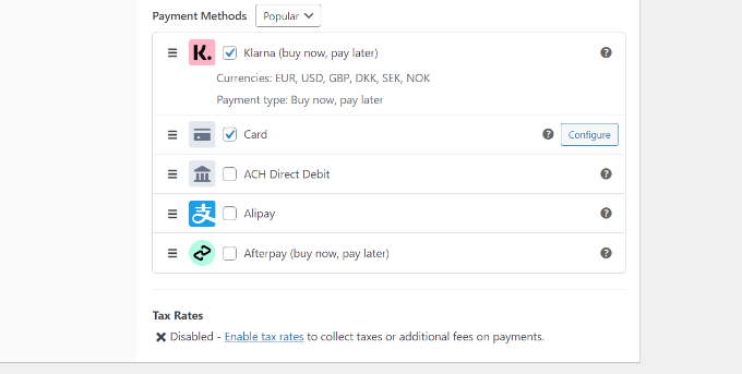 Seleccione el método de pago de Klarna