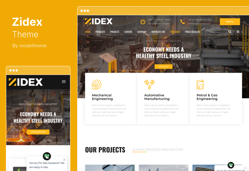 Tema Zidex - Tema de WordPress industrial y de fábrica