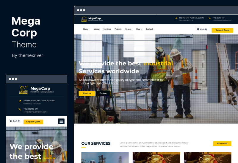 Mega Corp Theme - Tema de WordPress para industria industrial y fábrica