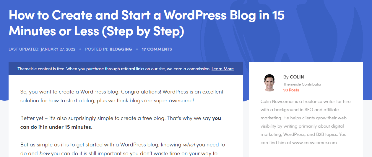 Un esempio di contenuto sempreverde sull'avvio di un blog di viaggio in 15 minuti