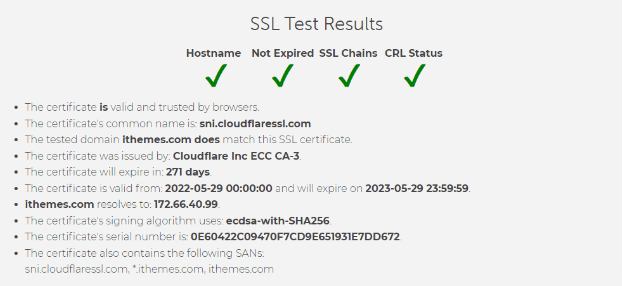 نتائج اختبار SSL