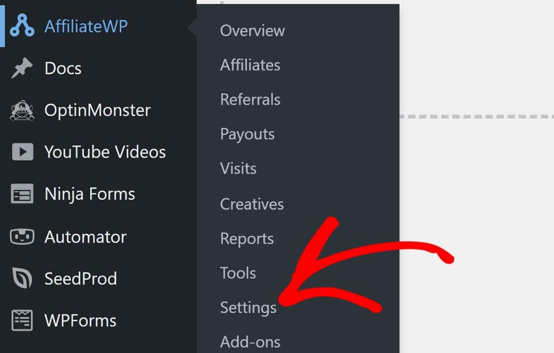 AffiliateWP settings