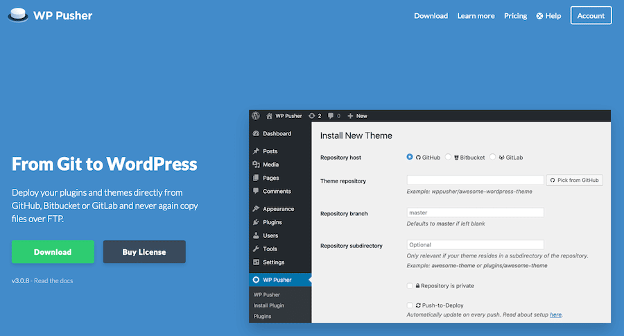 Il sito Web di WP Pusher