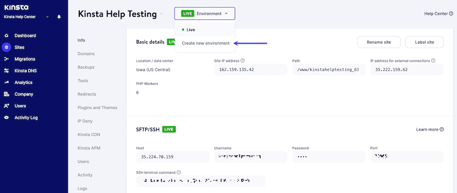 Crea un nuovo ambiente utilizzando il componente aggiuntivo Premium Staging Development.