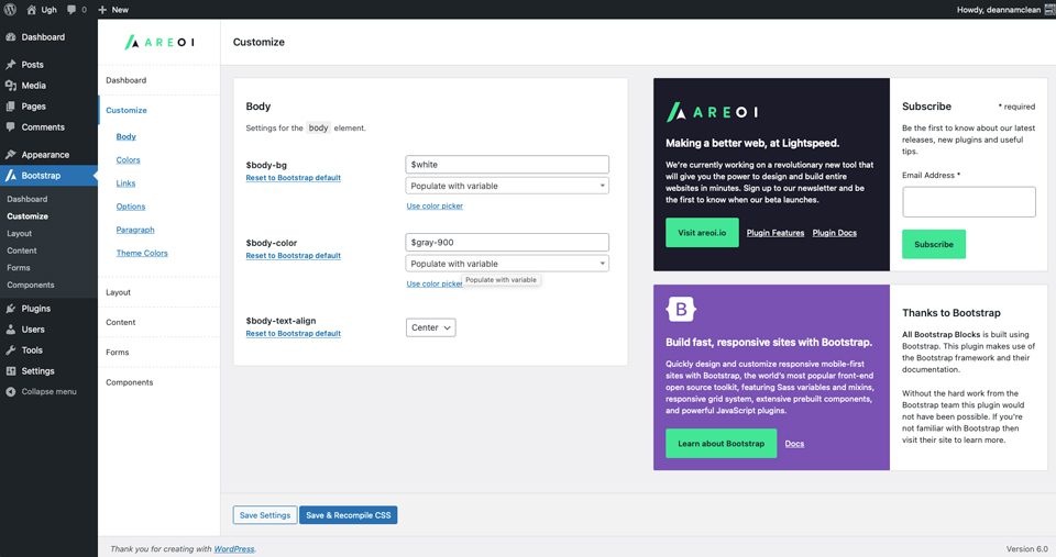 WordPress 부트스트랩 플러그인 사용자 정의