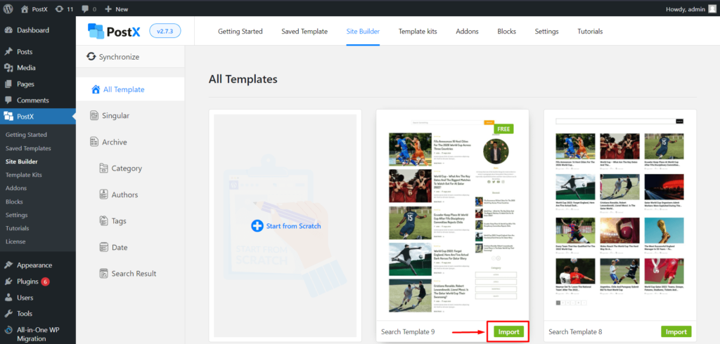Come creare un modello di pagina dei risultati di ricerca di WordPress 8 Importing Premade Search Template