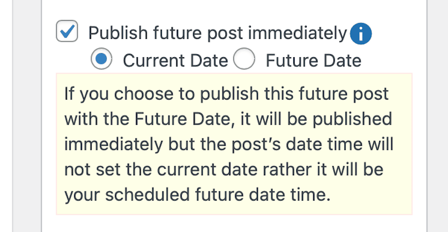 Establecer la fecha de publicación que aparecerá en una publicación programada en SchedulePress.