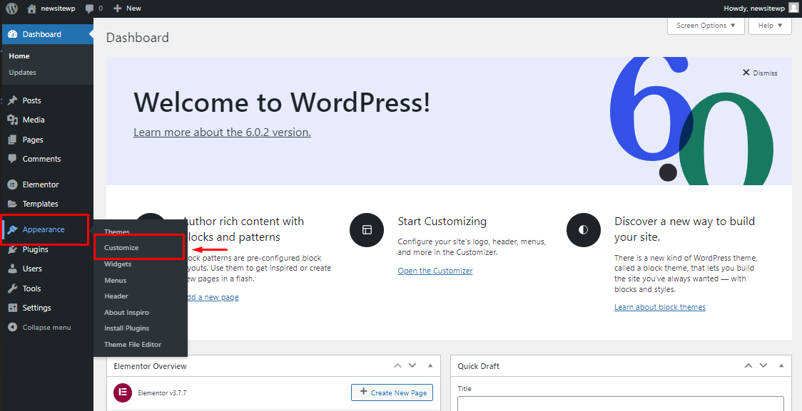 Modifica aspetto - Come creare un sito Web WordPress gratuitamente