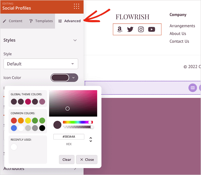 Impostazioni avanzate del colore dei profili social