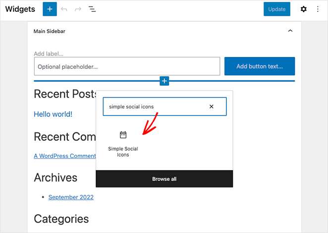 Aggiungi il widget Icone social semplici
