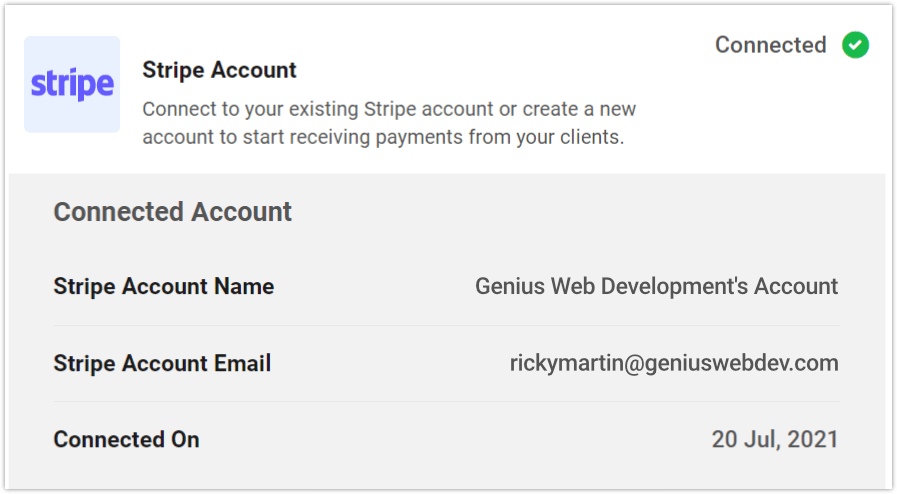 ustawienia konta stripe w kliencie hub+billing