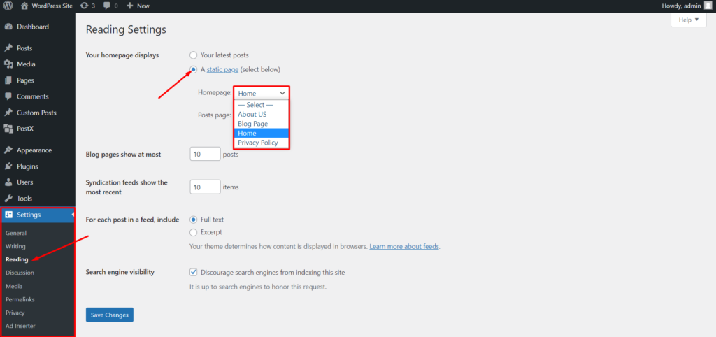 Como criar uma página inicial personalizada no WordPress: respostas para todas as suas perguntas! 5 Set Home Page from Reading Section