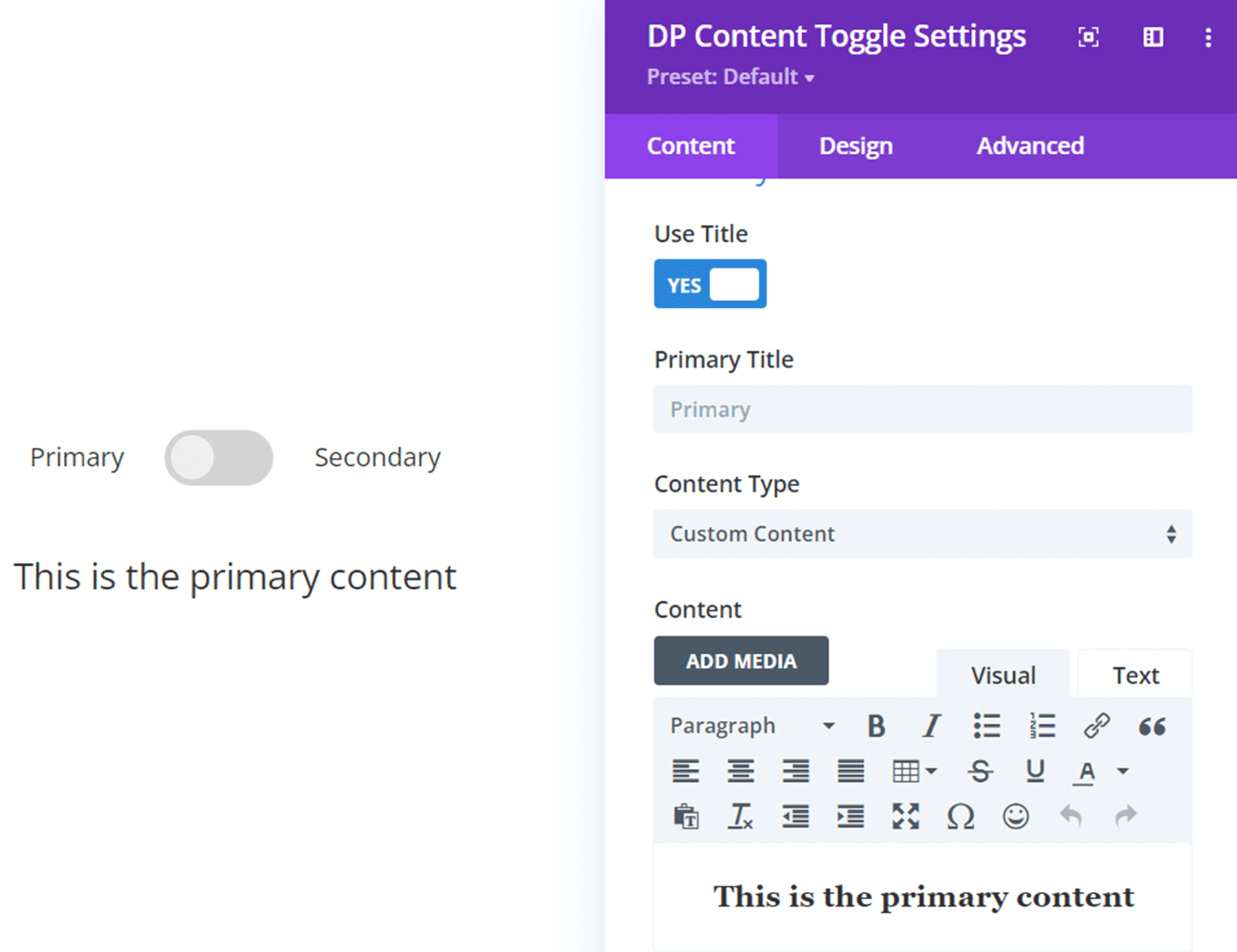 ปลั๊กอิน Divi เน้นเนื้อหา Divi ConKit Pro Toggle