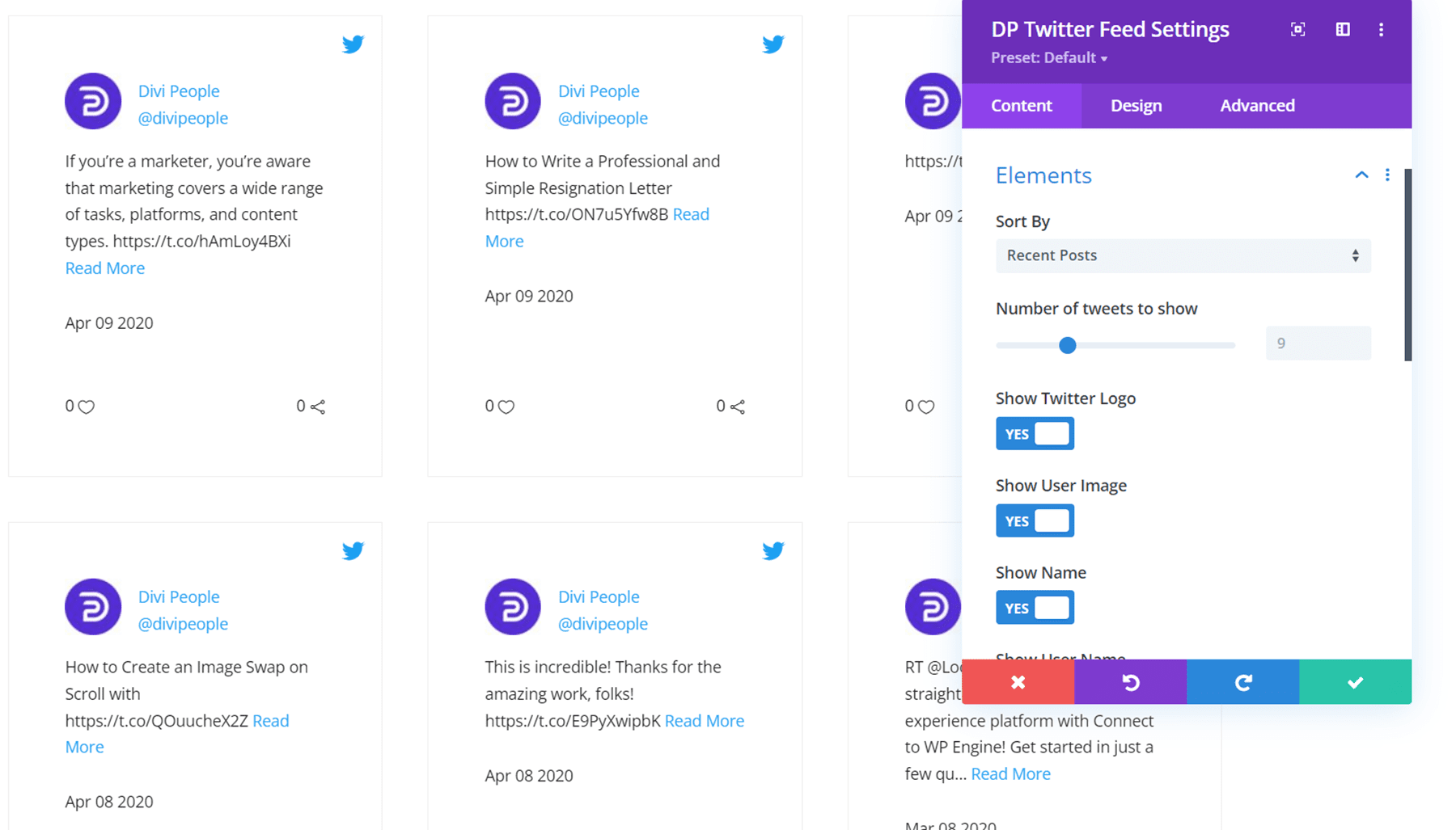 ปลั๊กอิน Divi ไฮไลต์ Divi ConKit Pro Twitter Feed