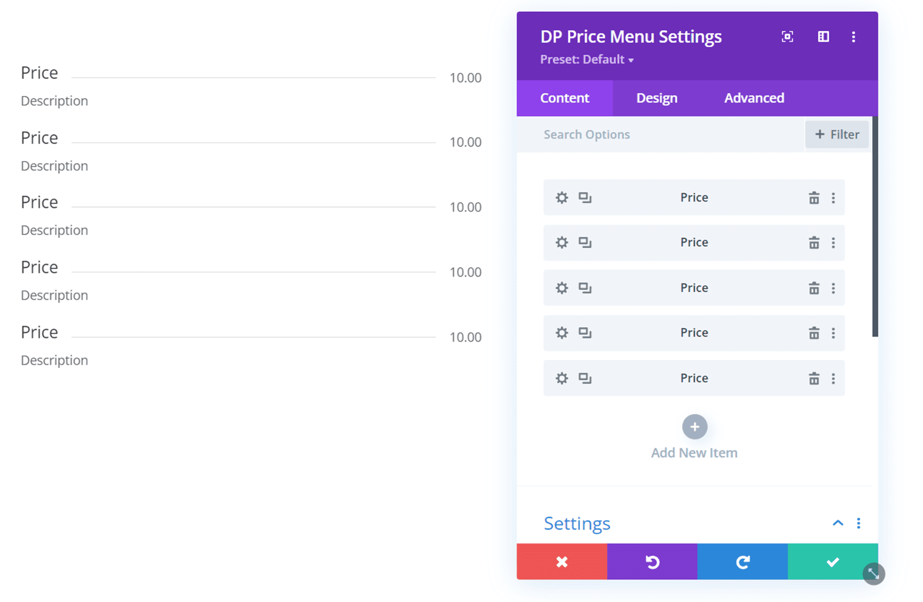 ปลั๊กอิน Divi ไฮไลต์เมนูราคา Divi ConKit Pro