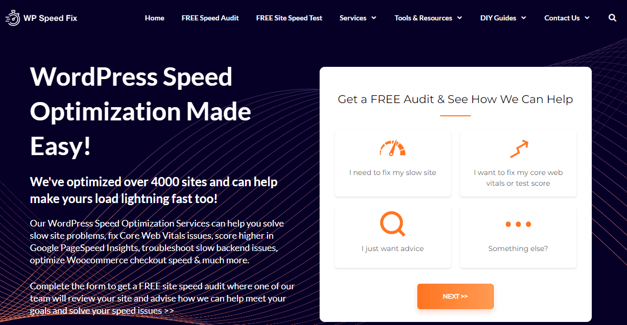Pagina de pornire WP Speed Fix