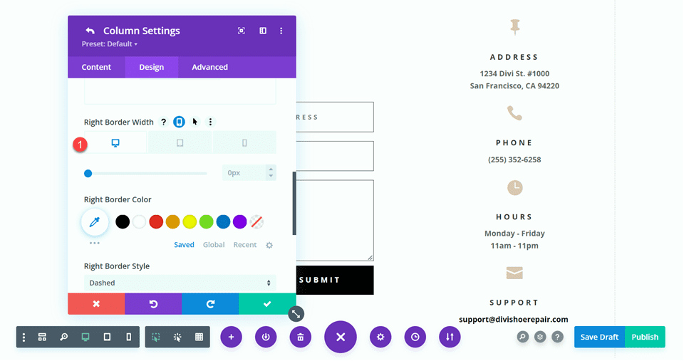 インラインおよび全幅フィールドを使用した Divi お問い合わせフォーム レイアウト レイアウト 3 ボーダー幅