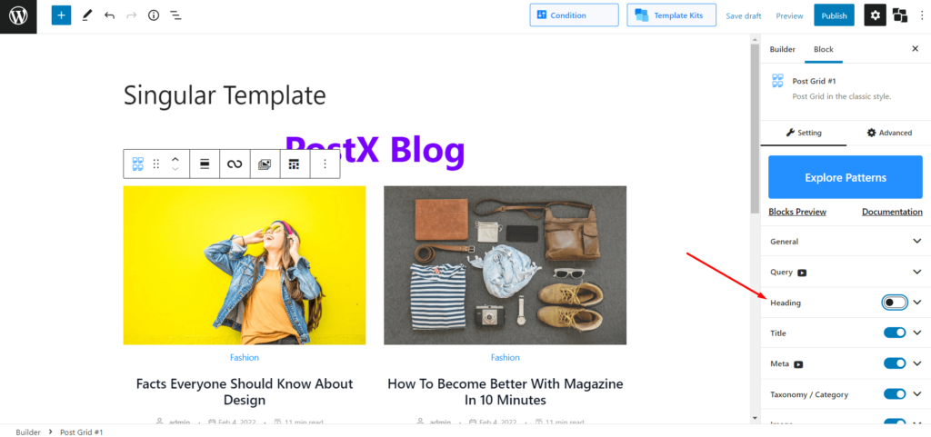 Come creare una pagina separata per i post del blog in WordPress 11 Disable Heading