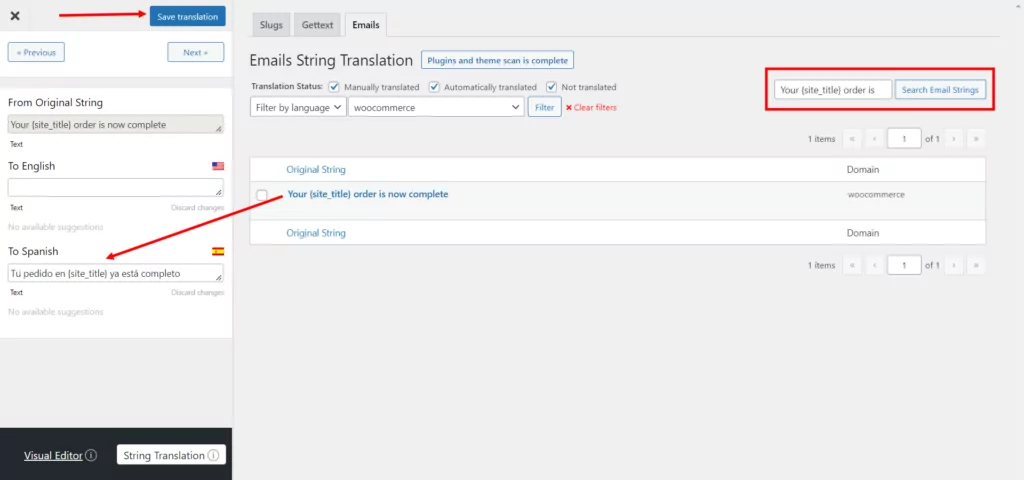 Traduzione in corso WooCommerce Completa l'e-mail dell'ordine
