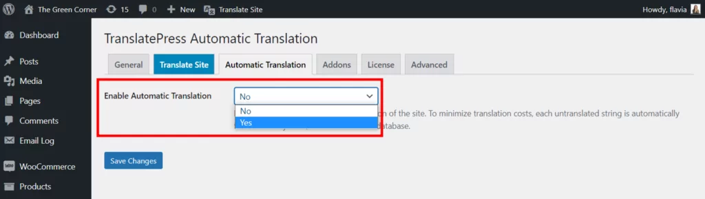 Abilitazione della traduzione automatica per le e-mail di WooCommerce